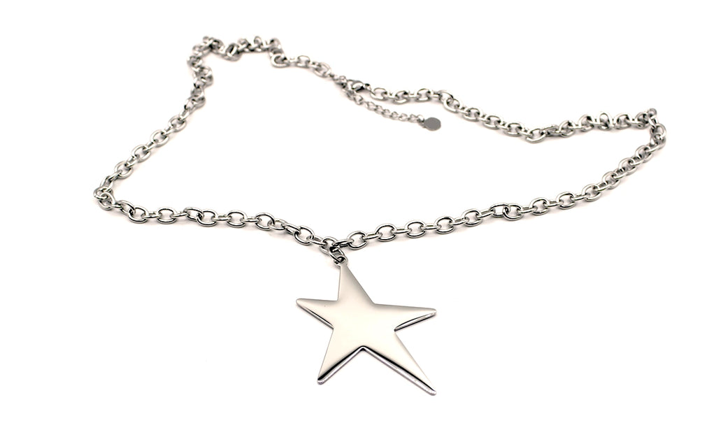 Collar Estrella acero inoxidable plateado acabado brillante, estrella con puntas desiguales. - DELACABRA