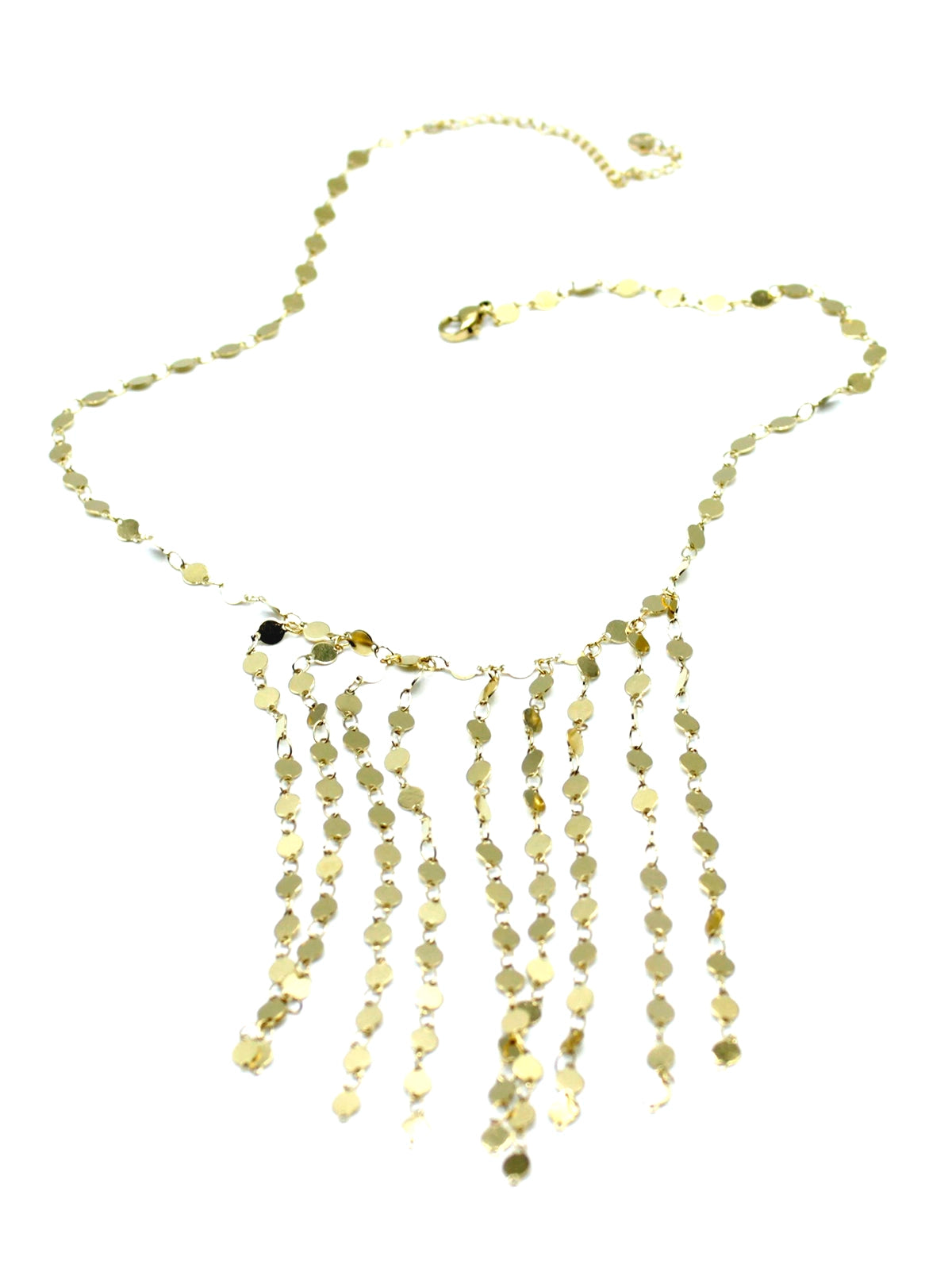 Collar Fireflies acero inoxidable dorado en cascada de nueve lineas mezcla de eslabones y pequeños circulos, collar dinámico con mucha energía. - delacabra