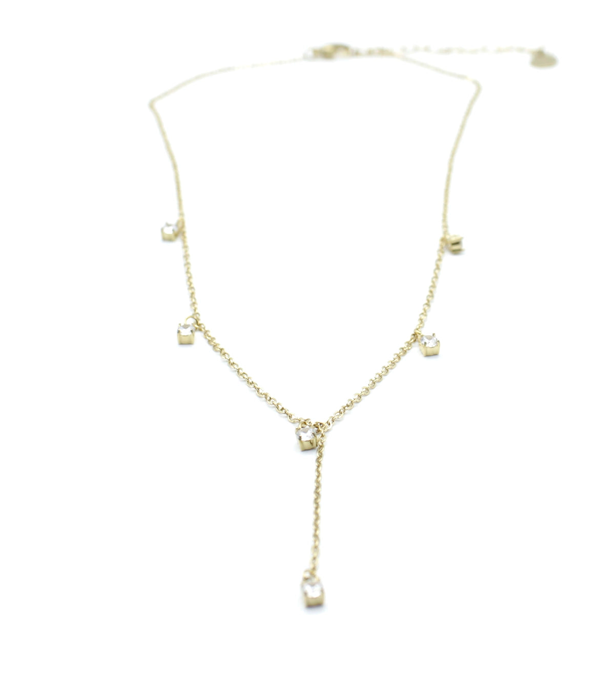 Collar Isla acero inoxidable dorado, cadena fina con seis circonitas blancas - delacabra