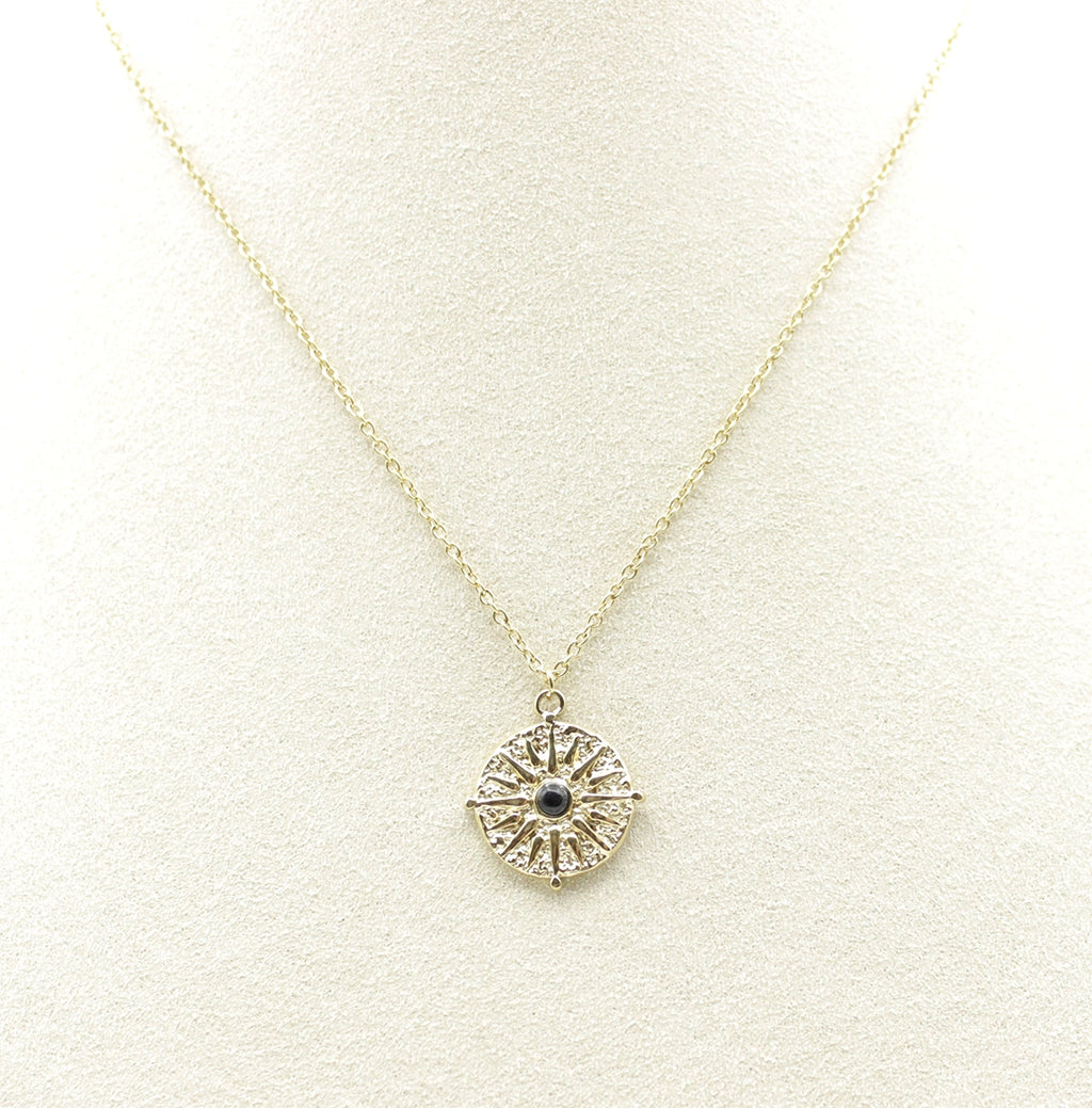 Collar Medalla acero inoxidable dorado cadena fina con colgante esférico con forma de brújula - delacabra