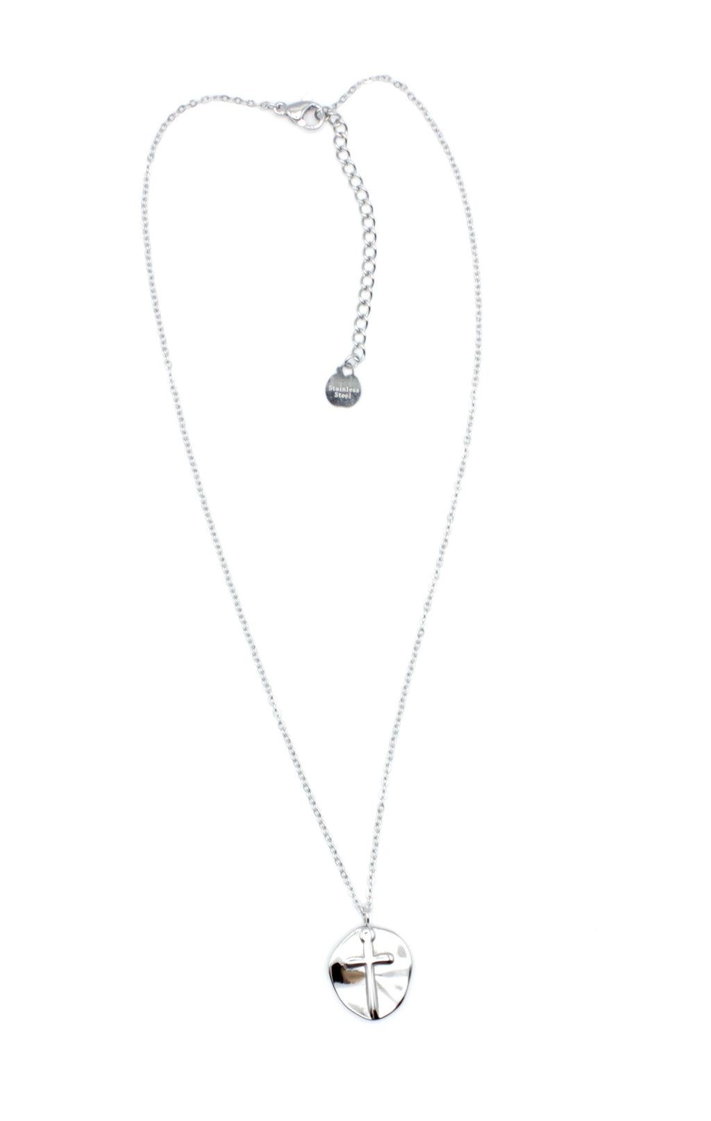 Collar Santa acero inoxidable plateado, diseño clásico con un toque moderno, colgante acabado rústico pulido y brillante de inspiración celestial. - DELACABRA