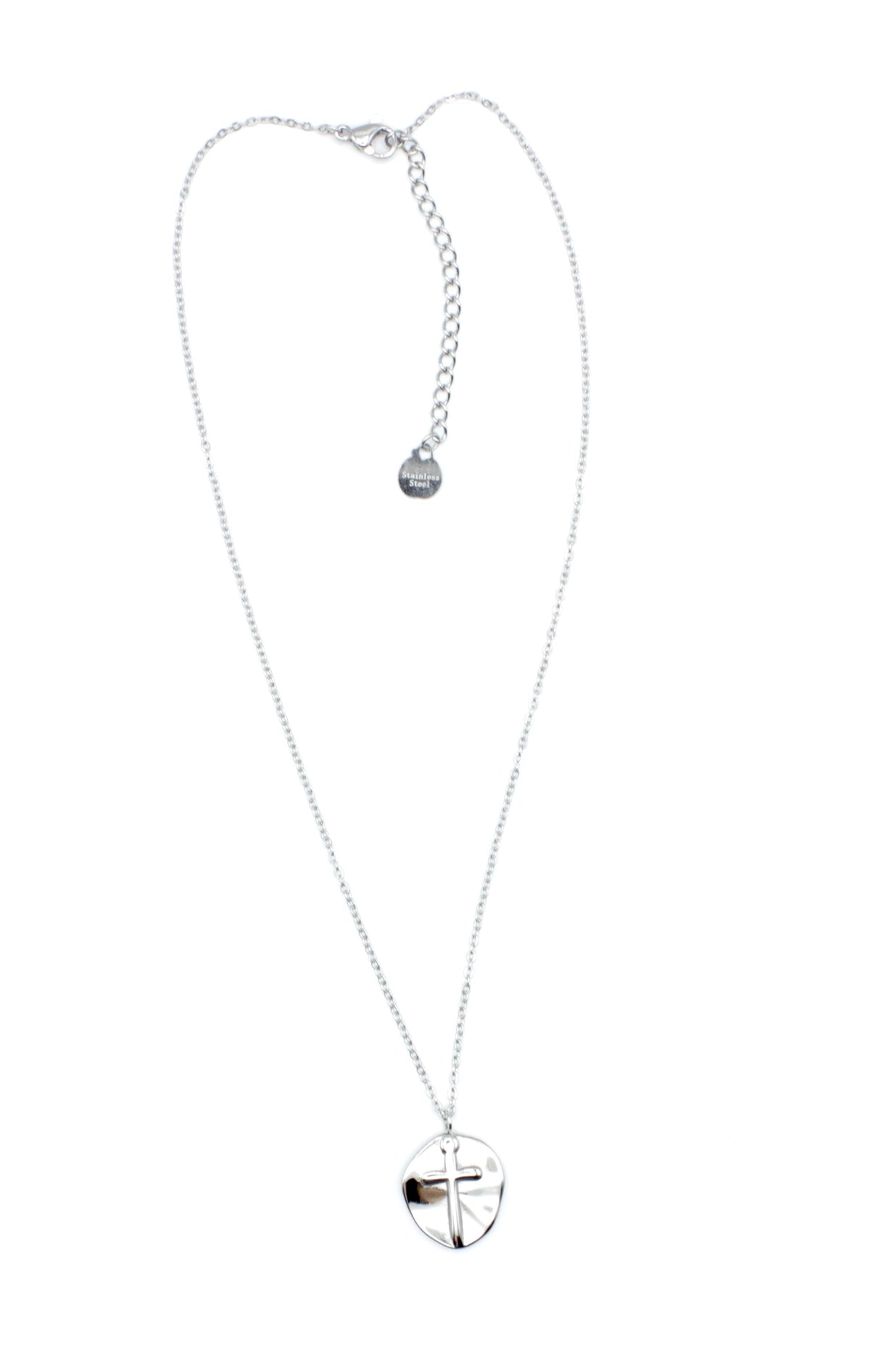 Collar Santa acero inoxidable plateado, diseño clásico con un toque moderno, colgante acabado rústico pulido y brillante de inspiración celestial. - DELACABRA