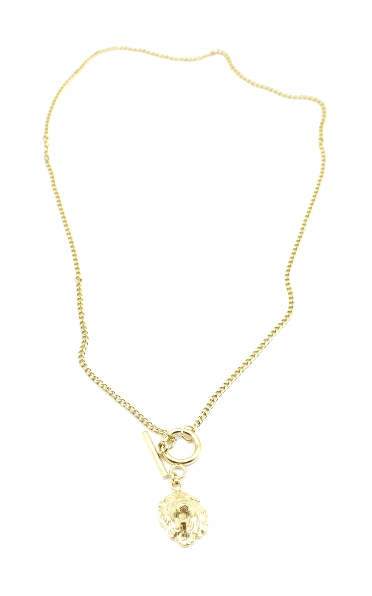 Collar Sauvage acero inoxidable dorado, colgante llamatívo con personalidad, símbolo de fuerza, liderazgo y poder, diseño tallado en relieve. - DELACABRA