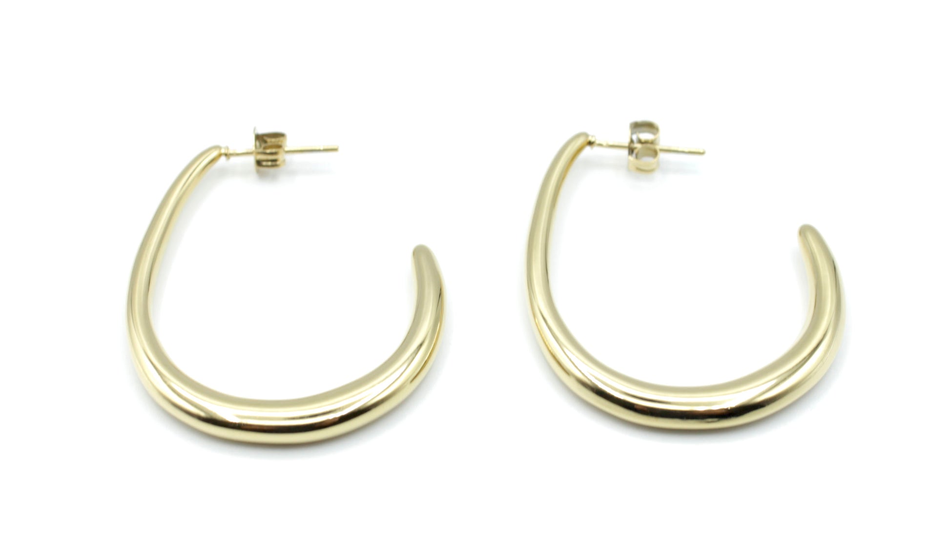 Pendientes dorados Destello de acero inoxidable hipoalergénico, resistentes al agua, diseño curvo moderno -DELACABRA