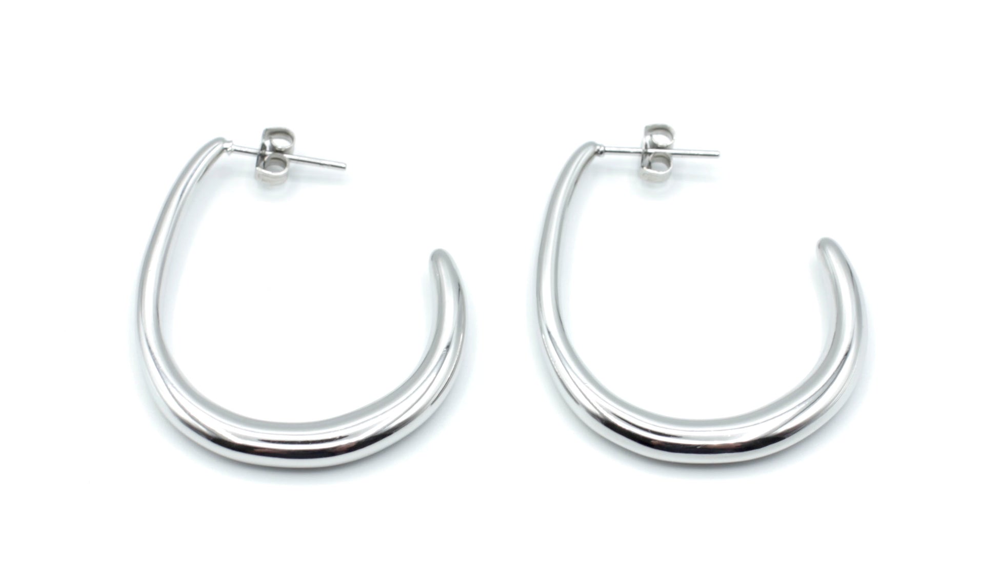 Pendientes plateados Destello de acero inoxidable hipoalergénico, forma curva moderna, resistentes al agua -DELACABRA