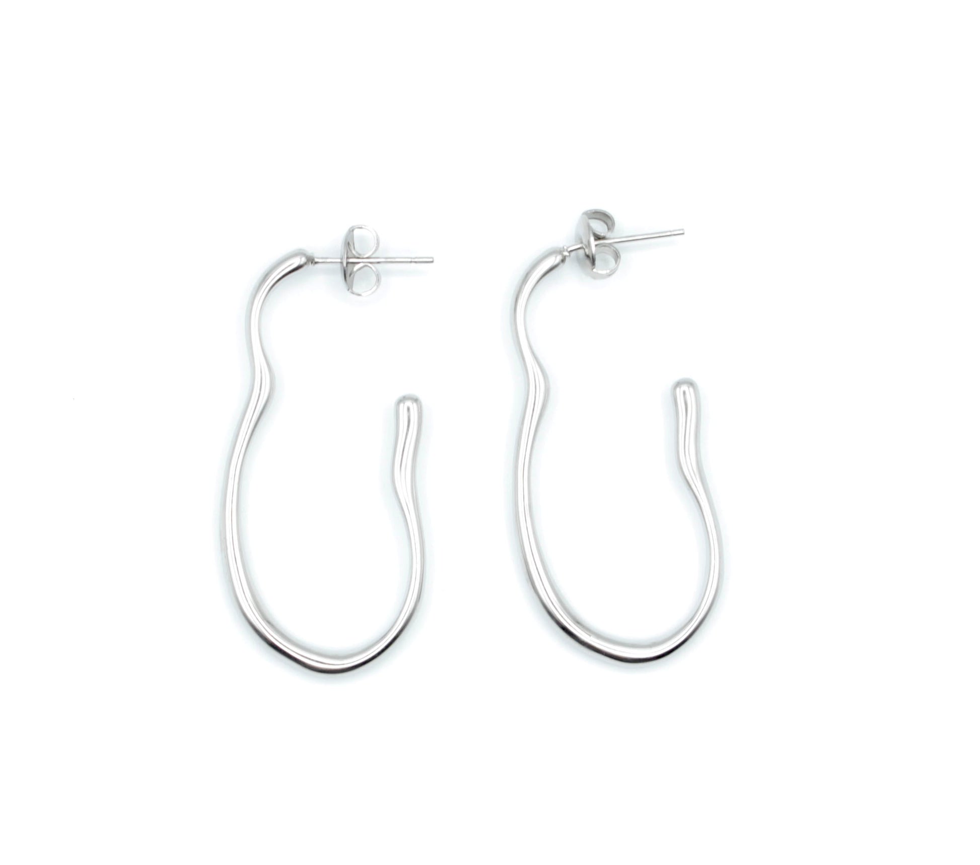 Pendientes Negroni plateados en acero inoxidable, diseño irregular moderno y hipoalergénico -DELACABRA