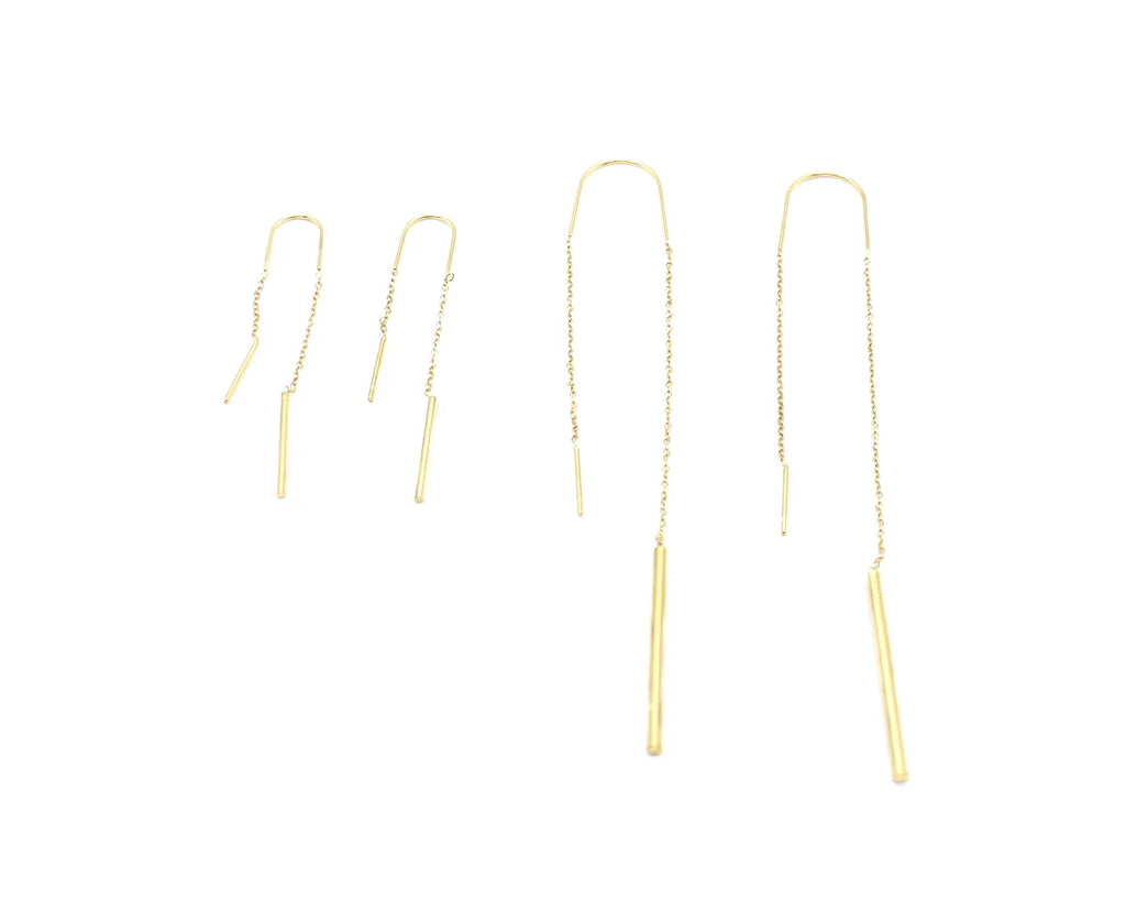 Pendientes Light Bridge dorados de acero inoxidable cortos y largos, accesorios de moda, acabado brillante, versátil y ligeros. DELACABRA