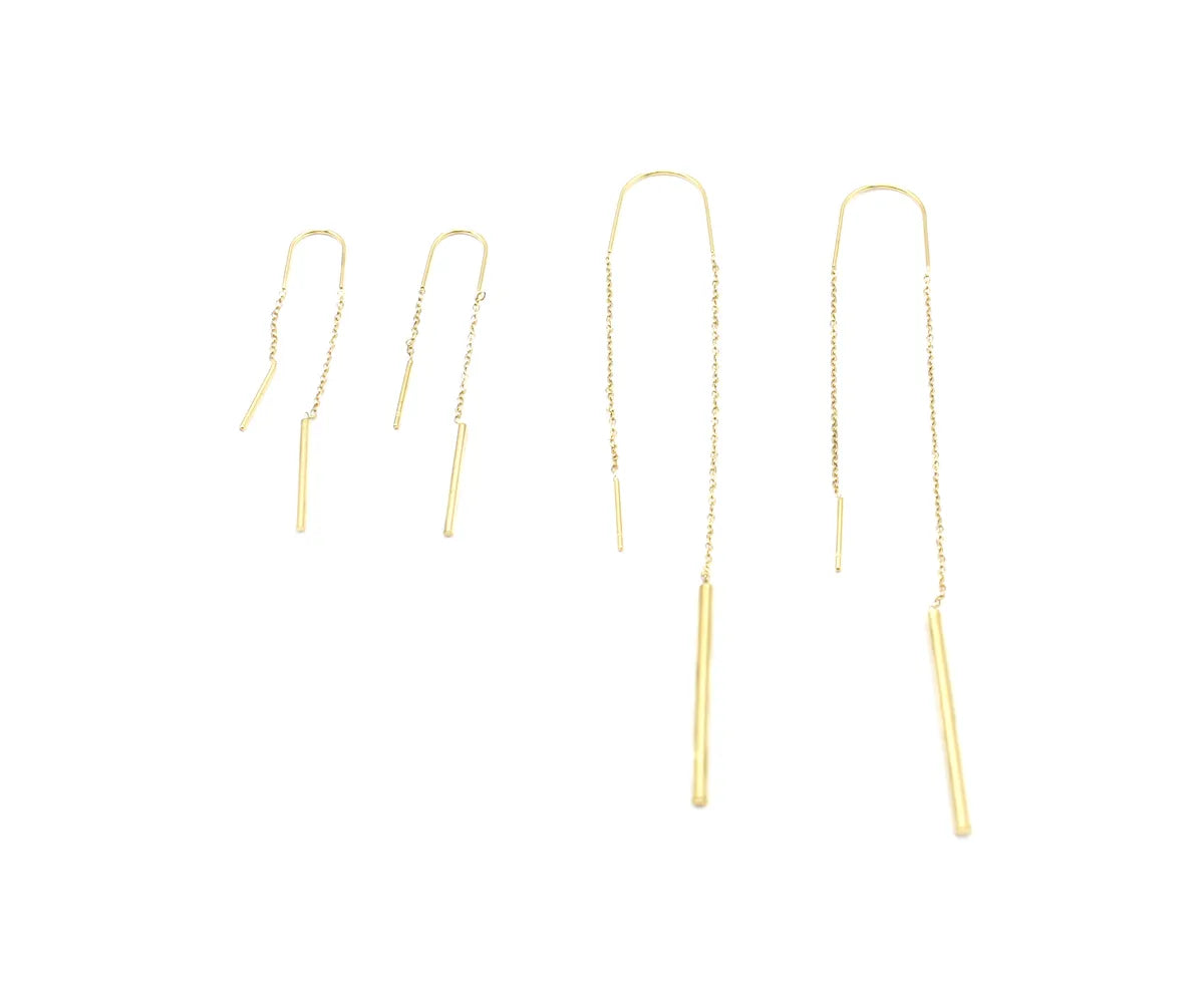 Pendientes Light Bridge dorados de acero inoxidable cortos y largos, accesorios de moda, acabado brillante, versátil y ligeros. DELACABRA