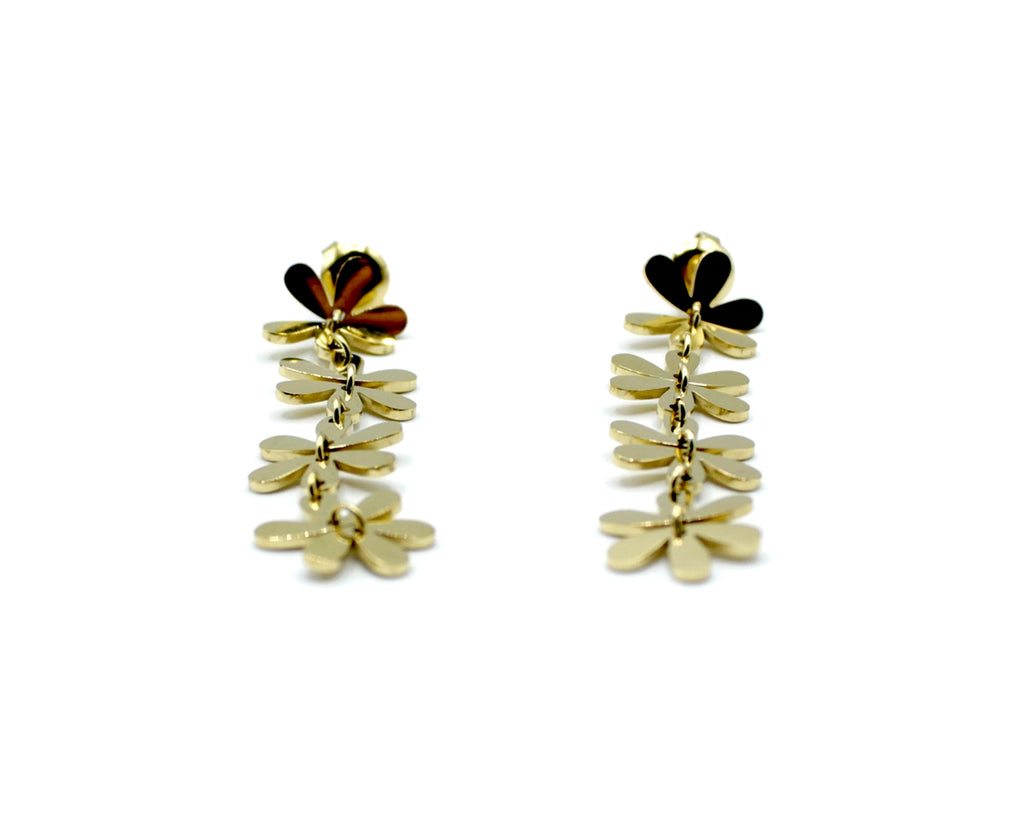 Pendientes Primavera dorados de acero inoxidable, diseño colgante de flores enlazadas con acabado brillante, hipoalergénicos, resistentes al agua y duraderos - DELACABRA