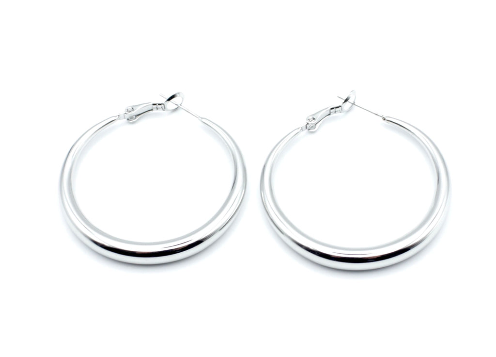 Pendientes Aro Basics acero inoxidable plateado, diseño equilibrado, genuino y moderno, brillante tipo espejo. - DELACABRA