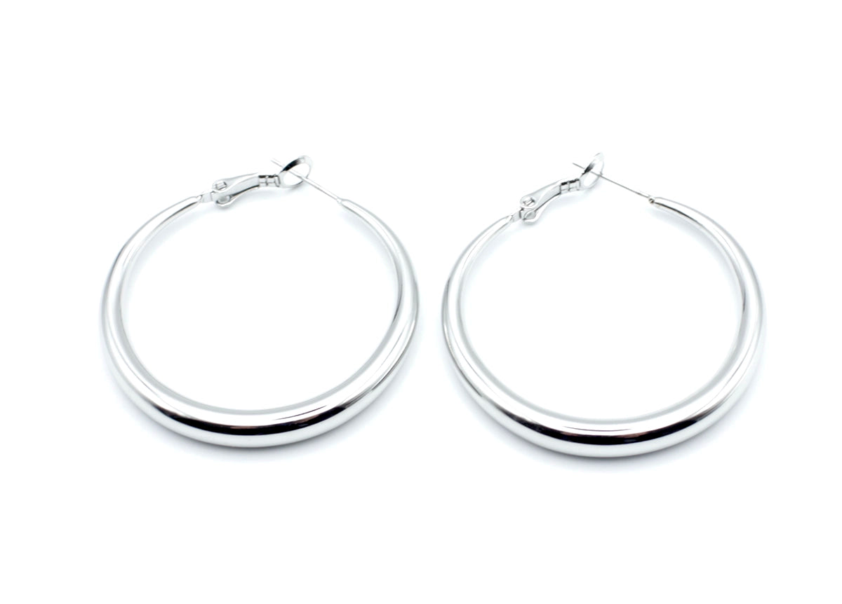 Pendientes Aro Basics acero inoxidable plateado, diseño equilibrado, genuino y moderno, brillante tipo espejo. - DELACABRA