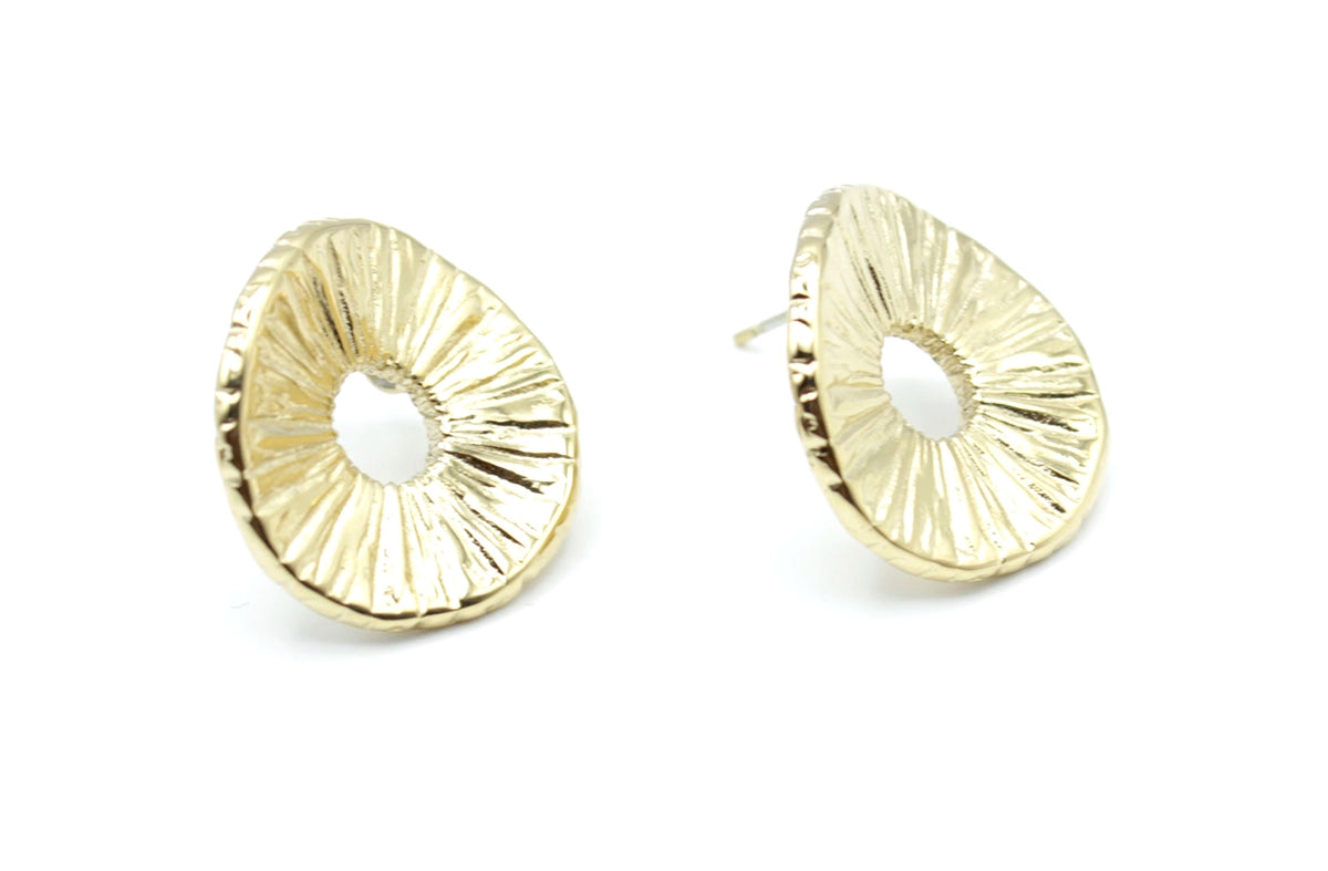 Pendientes Bianca acero inoxidable dorado diseño circular con orificio en el centro,acabado brillante con relieve. - DELACABRA