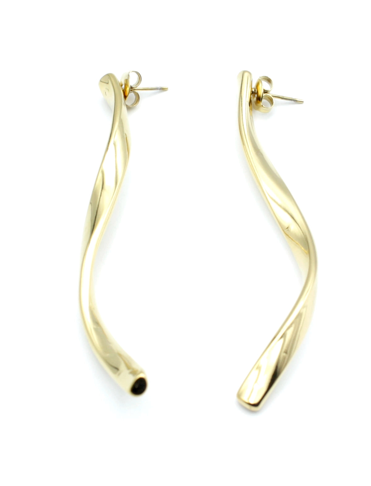 Pendientes Eau acero inoxidable dorado combina lineas fluidas y elegantes con una forma moderna y caprichosa. - DELACABRA