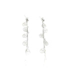 Pendientes largos plateados de acero inoxidable con colgantes de conchas y barras finas