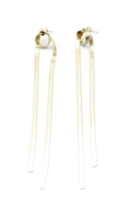 Pendientes Laced acero inoxidable dorado, diseño de un aro anudado en la parte superios y dos tiras colgantes que aportan  movimiento y elegancia, cierre tipo mariposa. - DELACABRA