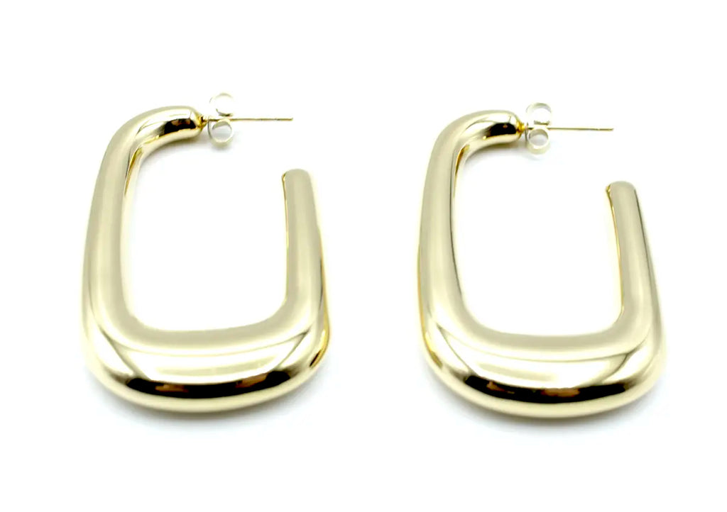 Pendientes Sunlight dorados en acero inoxidable hipoalergénico, diseño rectangular elegante y duradero -DELACABRA